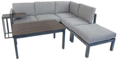 Green Spirit Gartenlounge-Set Porto - Grau, Aluminium, für 5 Personen, Wetterfest, Garten Lounge-Set mit Ecklounge, Tisch und Bank - Alu Terrassen Outdoor Loungemöbel-Set, Garten-Möbel Sitzgruppe