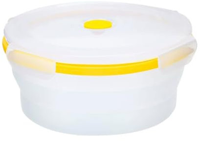 JACKANNA Bol pliable en silicone de qualité alimentaire, boîte à déjeuner, saladier avec couvercle, bol de camping, extensible (jaune translucide, 600 ml)