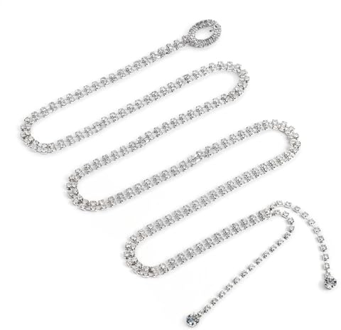 Sorcristy Silber Kristall Kettengürtel, Glitzer Gürtel, Strass Taillengürtel Für Damen, Verstellbarer Taillenkettengürtel, Silber Glitzergürte Für Abendkleid Jeans Kleid