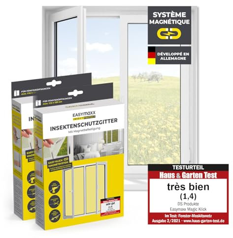 EASYmaxx Moustiquaire de fenêtre avec Fixation magnétique innovante | Moustiquaire jusqu'à 110x130 cm découpable Individuellement, Pas de perçage ni de vissage | Fixation avec 12 aimants [2 Pièces]