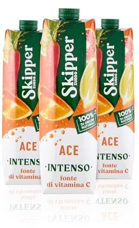 Zuegg Skipper Succo di Frutta Gusto Ace, Bevanda a base di Succhi di Arancia, Carota e Limone con Vitamina E, Fonte di Vitamina C - Senza Glutine, 100% Ingredienti di Origine Naturale (3x1L)
