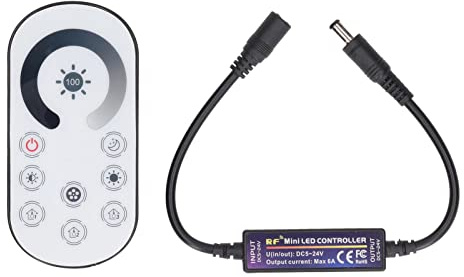 RF-Dimmer LED Controller, kabellos, ultradünn, 12V & 24V LED Dimmer, einfache Installation ohne Löten, individuell dimmbar 1-4%, ideal für TV Hintergrundlicht & Nachtlicht
