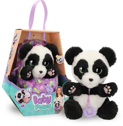 Baby Paws Tiger Peluche Interactive Tigre avec Sons Qui Ouvre et Ferme Les Yeux, avec Un Sac pour Le Transporter Enfants de 3 Ans et Plus, Violet