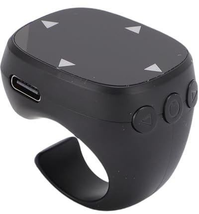 PUSOKEI Telefon-Scrolling-Ring-Fernbedienung, Kabelloser Seitenwender für Telefon-Tablet-Kamera, Bluetooth 5.3 Air Finger Ring-Maus mit Touchpad (Black)