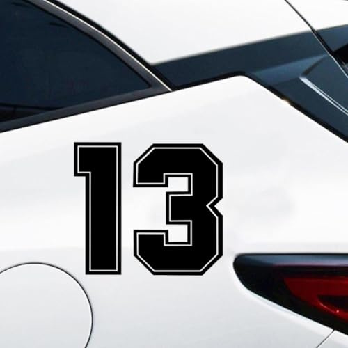 Confezione da 2 adesivi per auto, 14 x 13 cm, con numero di gara 13, in vinile, per auto, camion, moto, laptop, decorazione per gli appassionati di sport, #AZ98 (nero)