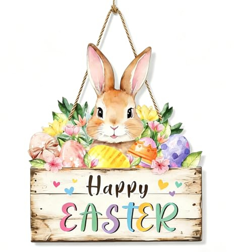 Oneroomone Insegna Pasquale Porta Ornamento Segno Primaverile, Buona Pasqua Cartone animato Cartello per Porta di Benvenuto, Adorabile Coniglietto Pasquale Cartello di Benvenuto Finestra Portico Patio