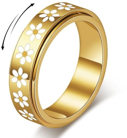 MIYUEFAN Anti-Angst Spinner Ringe für Damen, Edelstahl Roller Ringe Anxiety Gänseblümchen Ring Schmuck für Frauen Stress Abbauen (Gold, 6)