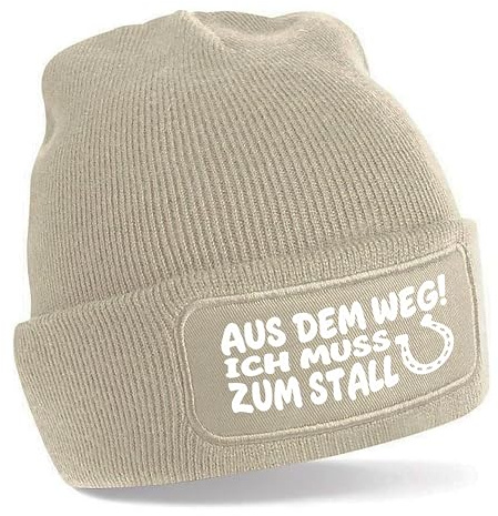 Herzbotschaft Beanie Strickmütze mit Spruch | Aus dem Weg! Ich muss zum Stall | Farbwahl | Unisex SoftTouch angenehm weiche und warme Wintermütze | OneSize Einheitsgröße für Erwachsene