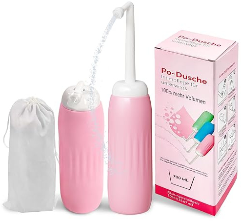 Faltbare Po Dusche 700ml – tragbare Intimdusche – Portable Bidet für Reisen | XXL Version für Mann und Frau, 9 Löcher für stärkeren Wasserstrahl
