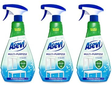 Asevi Multi-Purpose & Glass Cleaner Spray – Streak-Free Finish for Windows & Surfaces – Multipack 3 x 750 ml