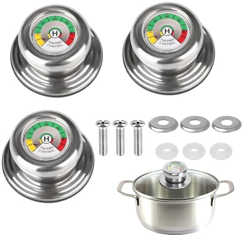 BOBITALK AMC Töpfe Ersatzteile, 3 Stück Topfdeckelgriff mit Thermometer, Kompatibel mit AMC Töpfen und Pfannen, Edelstahl Griffe für Küche und Haushalt, Universal Ersatzgriff für Gewinde