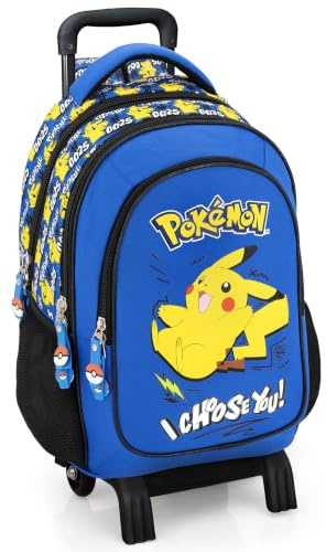Mochila Escolar con Ruedas Niño para Pokemon Fan - Carro Extraíble, Ergonómica 33x43x20 cm - Mochila Infantil para Educación Primaria (6-12 Años) y Viajes - Regalo Ideal