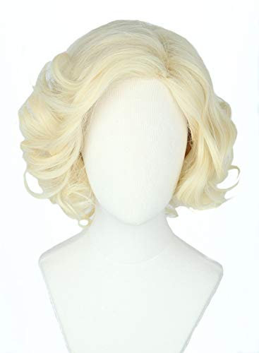 Topcosplay Damen Blond Perücke Synthetische Kurz Lockig Perücken Halloween Karneval Cosplay Kostüme mit Pony