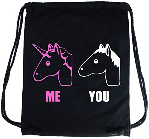 PREMYO Bolsa de Cuerdas Saco de Gimnasio Deporte Mochila Mujer Hombre con Dicho Impresión Unicornio Práctico Cómodo Cordón Robusto Algodón Negro
