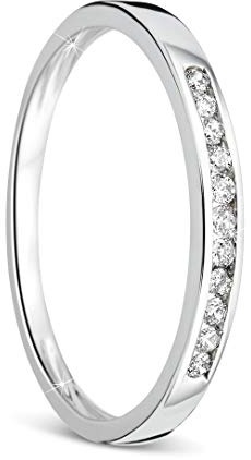 Orovi Damen-Ring Memoire Hochzeitsring Weißgold 9 Karat (375) Brillianten 0.10 carat Verlobungsring Diamantring
