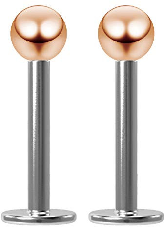 2pc 16g 1.2mm Surgical Steel Labret Bar 3mm Rose Gold Ball Lip Ring Tragus Earring Studs Piercing Jewellery 8mm