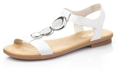 Rieker Women Sandals 64265, Ladies Strappy Sandals,Summer Shoe,Summer Sandal,Comfortable,Flat,White (Weiss / 80),41 EU / 7.5 UK