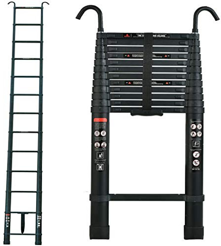 Teleskop-Leiter aus Aluminium, 5M Teleskopierbare Dachbodenleiter mit 2 Abnehmbaren Haken Tragbare Leiter Verstellbare Leiter Telescoping Attic Ladder Max. Belastung 150kg/330lbs