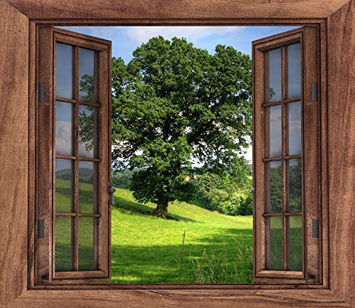3D Brown Finestra in legno Adesivo Art Photo impermeabile rimovibile Carta da parati Foresta Murale Sticker Vinyl Home D, 60 * 90cm 24 * 36 pollici