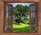 3D Brown Finestra in legno Adesivo Art Photo impermeabile rimovibile Carta da parati Foresta Murale Sticker Vinyl Home D, 60 * 90cm 24 * 36 pollici