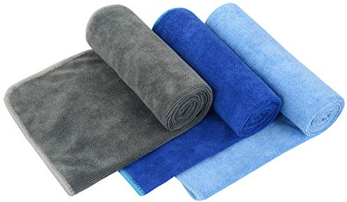 VIVOTE Microfibre Gym Towels Sports Fitness Workout Sweat Towel Super Absorbent 3 Pack 33 x 74 CM (Grey+Dark Blue+Light Blue)