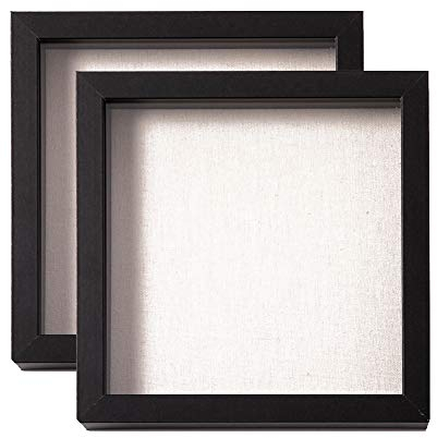 Muzilife 3D Bilderrahmen zum Befüllen 2 Stück Schwarz 20x20 cm, Holz Rahmen Objektrahmen Shadow Box mit Glasscheibe, Perfekt zum Basteln und als Geschenk für Familie Freunde