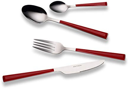 Echtwerk Besteck Set Basic mit Kunststoffgriffen, Campingbesteck, Picknickbesteck, leichtes Reisebesteck, Outdoor-Besteck für Grillen im Freien, 24-teilig, bis zu 6 Personen, Edelstahl 18/0, Rot