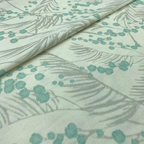 Kt KILOtela - Meterware aus digital bedrucktem Leinenstoff - Half Panama 100% Baumwolle - Breite 140 cm - Länge wählbar 50 in 50 cm | Blätter und Blumen - Grau, Blau