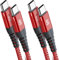 sweguard Cable USB C a USB C [2 piezas 1m+1m] 60W 20V / 3,1A PD Cable de carga rápida USB tipo C con nailon trenzado, Chromebook Pixel, Galaxy S20 / S10 Huawei - Rojo