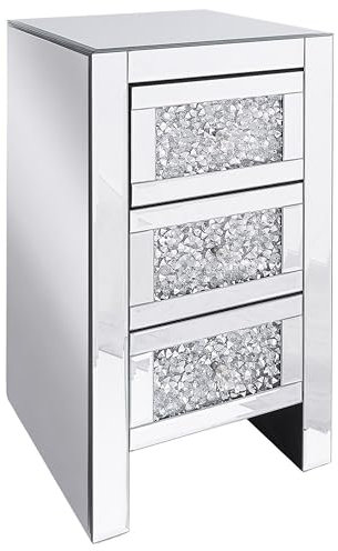 Table de Chevet avec Miroir et 3 Tiroirs Effet Diamants Broyés Meuble de Rangement Ultra Élégant pour Chambre ou Salon au Style Glamour Beliani