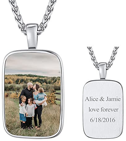 FindChic Collar Rectángulo Colgante con Foto Personalizada Grabado Acero Inoxidable para Hombres Cadena 55cm+5cm