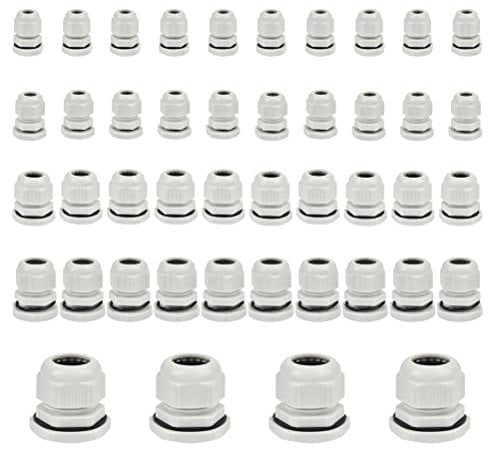DODUOS 44 Stück Kabelverschraubung Set IP68 Wasserdichte Verschluss Kabel Verschraubung, Einstellbar Kabeldurchführung M12, M16, M20, M25, M32 - Nylon Kunststoff, Weiß