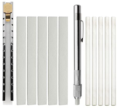 Seamaka Specksteinhalter-Set, flache und runde Halterung, 5 Stück flache und 5 Stück runde Ersatzspeckstein für die Herstellung abnehmbarer Markierungen auf Stahl, Aluminium und Gusseisen O-023+24