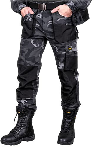 REIS FORECO-T MOB52 Pantaloni da Lavoro per Uomo, Protettivi, Antitaglio, Cargo, 80% Poliestere 20% Cotone, Camuffamento Nero, Taglia 52
