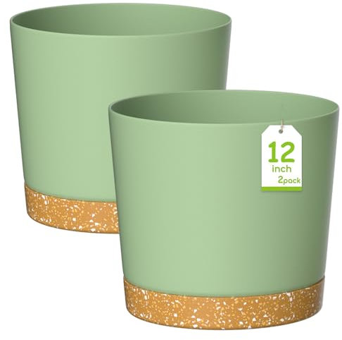 ZMTECH 30 cm Vaso Per Piante Con Foro Di Drenaggio, Vaso Di Plastica Per Piante Da Appartamento All'Aperto, Erbe, Orchidee, Piante Da Giardino Di Menta (Set di 2, Verde)