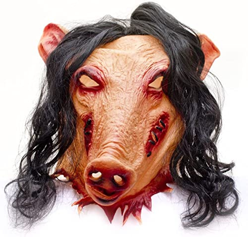 Horrormaske Halloween Maske Schweinekopf gruselig Schweinemaske Realistische Gesichtsmaske Cosplay Blutig mit Haaren Maske Teufel Zombie Vampir Kostüm Zubehör Halloween