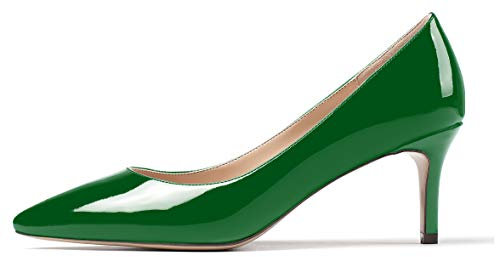 Zamikoo Klassische Damen Pumps Moderne Damen Pfennigabsatz Stiletto Schuhe Damen Geschlossene Pumps Lack Grün EU39