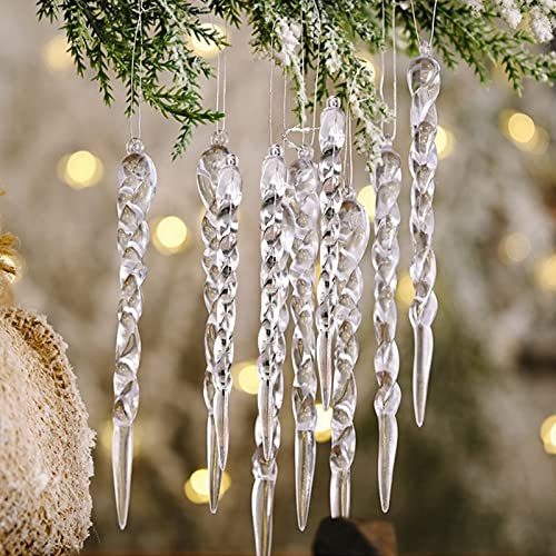 18 Stück Weihnachtsbaum Kristall Eiszapfen Deko 13CM Acryl Christbaumschmuck Eiszapfen Anhänger Eiskristalle Weihnachtsbaumschmuck Zapfen Glas Dekorationen
