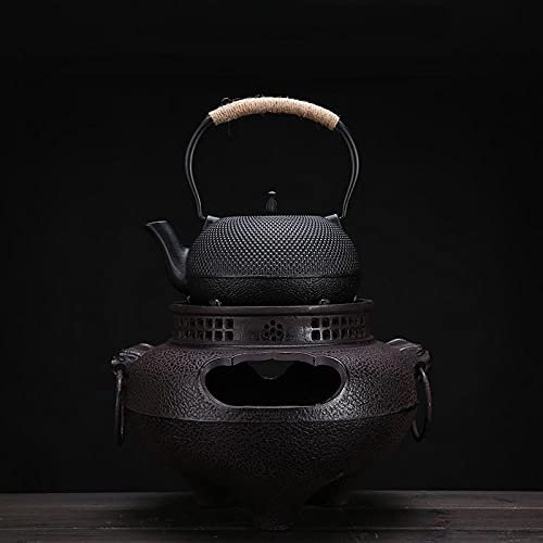 Large cooking tea cast iron charcoal fireplace charcoal stove iron pot boiled tea furnace wind kettle ghost face wind stove fire Japanese fire basin-Kettle + 2L particle iron