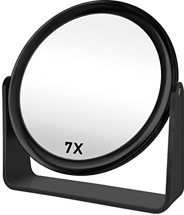 FANCYSEEU Kosmetikspiegel Makeup Spiegel Doppelseitig mit 1X / 7X Vergrößerung, 360° Schwenkbar Tischspiegel, High Definition Schminkspiegel, Schwarz