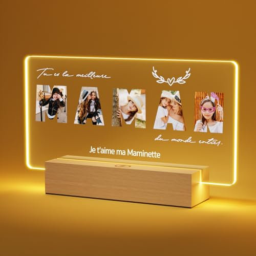 Giftove Cadeau Maman Personnalisé - Lampe Cadre Photo en Verre Personnalisé - Cadeau Fete des Meres Original - Idée Cadeaux Fête des Mères - Idee Cadeau de Noel Anniversaire pour Maman
