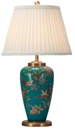 Fine Asianliving Chinesische Tischlampe Porzellan Teal Handbemalt D39xH60cm mit Lampenschirm E27 China Orientalische Tischleuchte Keramik Nachttischlampen Asia