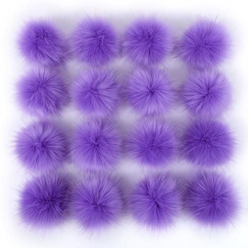 6 Stück 15-18cm Kunstfell Pompons, Kunstfell Bommeln zum Basteln, Künstliche Fellbommel Flauschige Bommel Pom Pom zum Basteln DIY Kreative Handwerk Mützen Handschuhe Tasche Anhängern Dekor,Lila