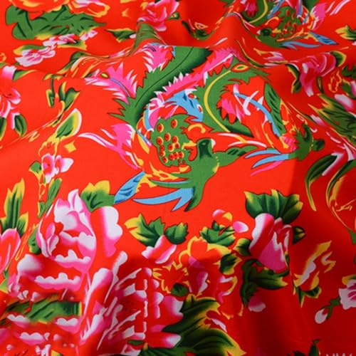 Tissu haute densité de style chinois, durable et résistant à la décoloration, adapté pour jupes et rideaux (fleur rouge A)
