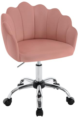 WOLTU Homeoffice Stuhl, Schminktisch Stuhl mit Blütenblatt-Rückenlehne, Drehstuhl mit Rollen, Schreibtischstuhl höhenverstellbar, für Arbeitszimmer, Schlafzimmer, Samt, Rosa
