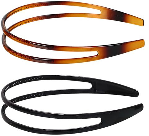 Lot de 2 Bandeaux en Plastique Rigide avec Dents pour Femme - Accessoires de Cheveux Confortables et Durables en Résine de Qualité - Unisexe,Noir et Écaille