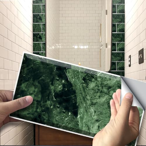 Neukids 54pcs Green Emerald Marble Tile Stickers, Peel and Stick Kitchen Splashback, Tile Transfers Sticker for Home Decor, Tile Decals for Living Room Kitchen Bathroom Laundry RV Backsplash