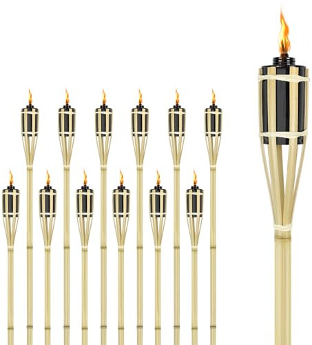 FIVMEN 36 antorchas de jardín de bambú, 90 cm, antorchas de aceite con mecha para exteriores, senderismo, fiestas, jardín