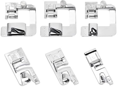 Dokeno 6Pcs Pied Ourlet Roulotté en Acier Inoxydable Pied de Biche Machine a Coudre 3 Pieds à Ourlet Rouléétroit (3/4/6 mm) 3 Pieds Presseurs à Ourlet Roulé Large (4/8 6/8 8/8 Pouces)