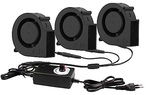 Ventilateur soufflant, ventilateur centrifuge, 75MM Turbo ventilateur ventilateur 12V DC connecteur femelle 75X75X30mm ventilateur de refroidissement centrifuge avec adaptateur secteur vitesse réglabl